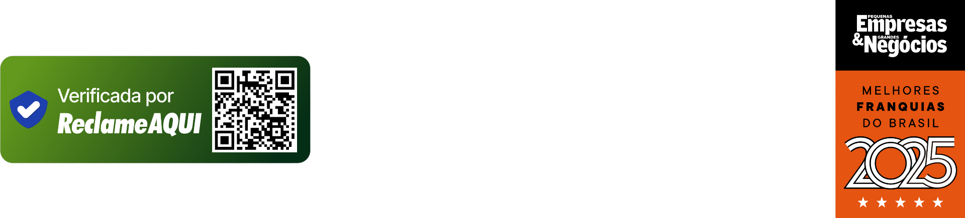 Selos de validação — Reclame Aqui, ABF, PEGN e Melhores Franquias do Brasil